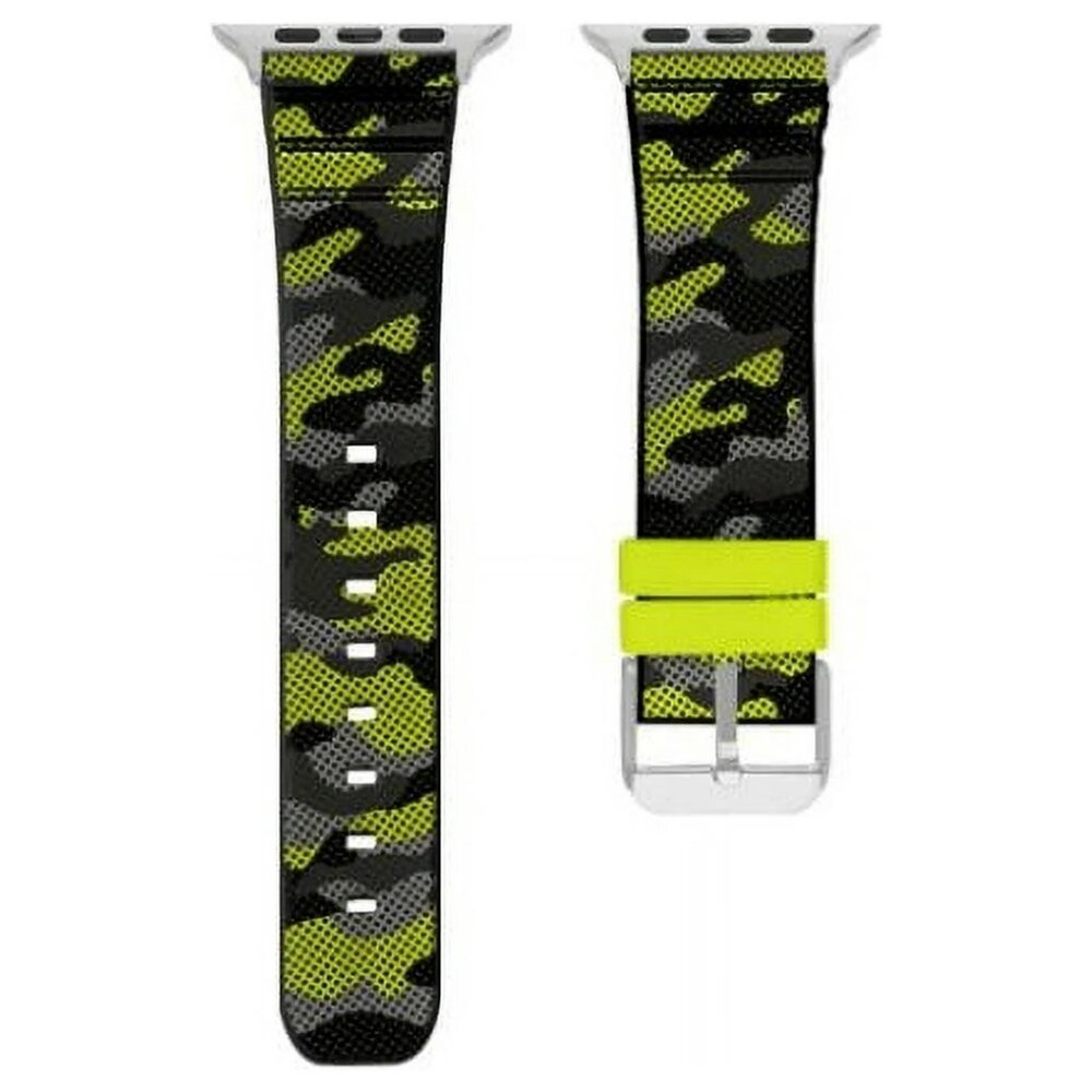 Men's Rubber Watch Strap Compatible w/ 42mm 44mm Apple Watch - Black/Lime Camo